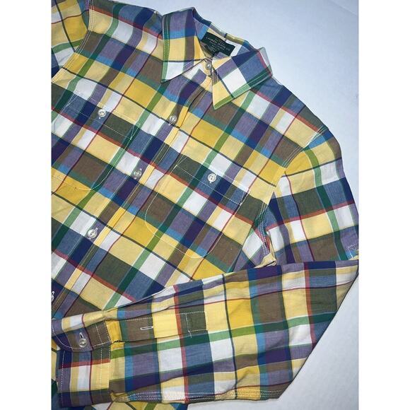 Lauren Ralph Lauren Shirt Women's Size PS Small Petites Yellow Plaid Roll Tab LS - Picture 3 of 15